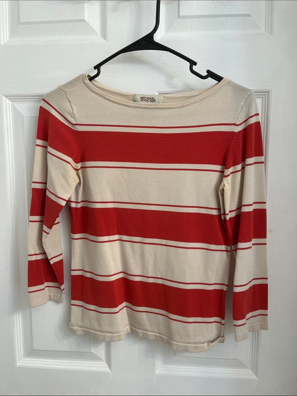 Michael Kors Red and Cream Striped Boatneck Top